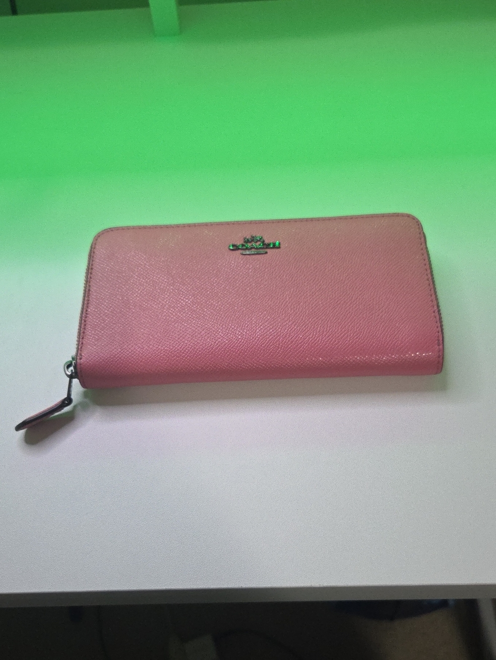 Coach Pink Zip-Around Saffiano Leather Wallet